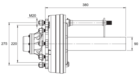 HALBACHSE MIT BREMSEN - 5000 kg (8 SCHRAUBEN) - 380 mm