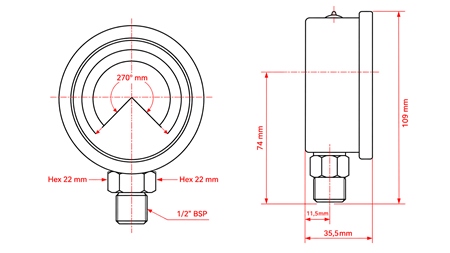 MANOMETER DN100 VERTICAL 0 - 60 BAR - 1/2
