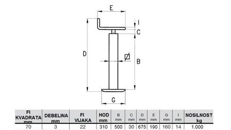 GEWINDESTÜTZE (HÖHE 675mm - HUB 310mm) - 1.000KG