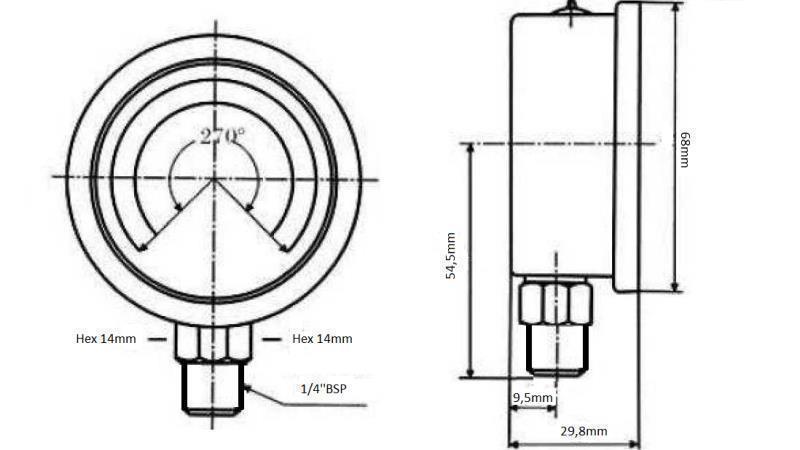 MANOMETER DN63 VERTIKAL 0 - 25 BAR - 1/4-DIMENSIONEN
