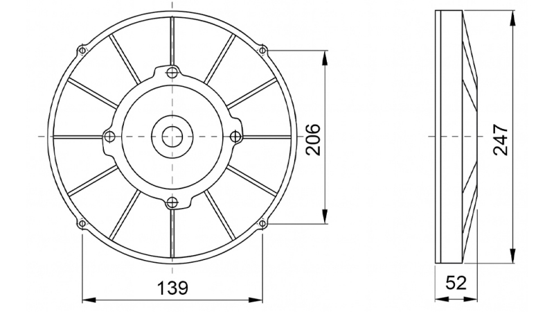 VENTILATOR AKSIALNI 225mm VLEČNI 12V