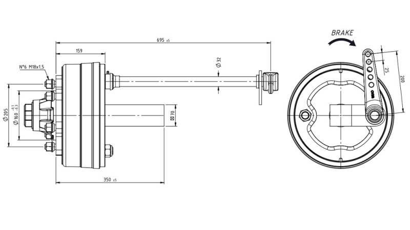 HALBAKS MIT BREMSE 3.600 KG L.250 MM