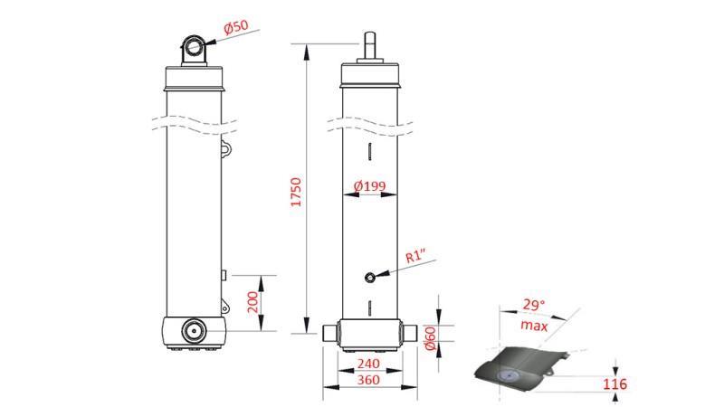 TELESCOPINEN SYLINTERI KÄRRYLLE 5-vaihe MATKA-7100mm 42Ton