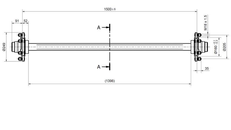 ACHSE FÜR ANHÄNGER 4800 kg OHNE BREMSE (1500 mm)