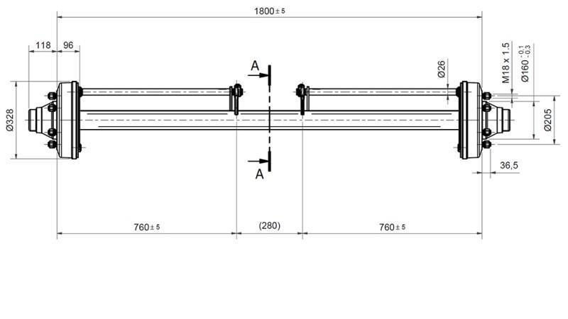 ACHSE FÜR ANHÄNGER 7200 kg MIT BREMSE (1800 mm)