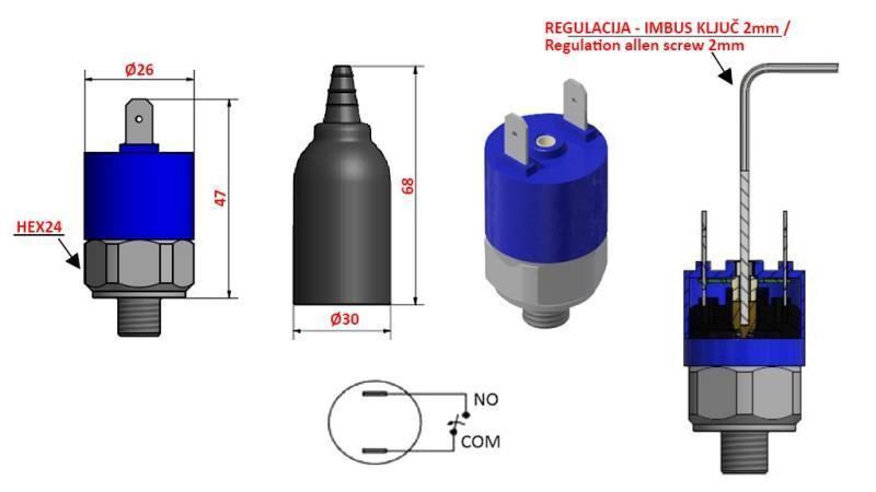 HYDRAULINEN PAINEKATKAISIN K4 - NO 0.2-2.5 BAR (MAX. 25BAR)