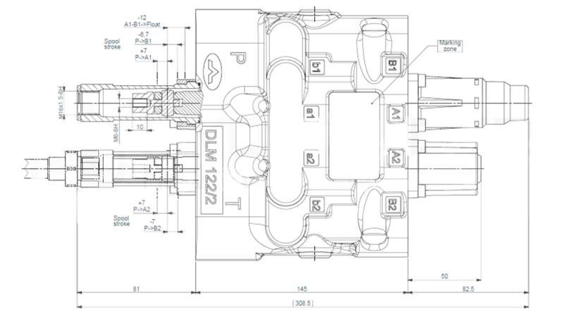 HYDRAULINEN KONTROLLIVENTTIILI DLM-122/2 2XP80 L/MIN KUORMANTUNNISTUS TOIMINNOLLA
