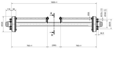 ACHSE FÜR ANHÄNGER 7200 kg MIT BREMSE (1800 mm)