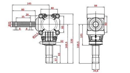 WINKELREDUZIERER L-150J 1:1 (12HP-9kW)