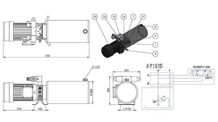 MINI HIDRAVLIČNI AGREGAT 380V AC (2,2 kW) - 8,0 cc - 11,2 lit/min - tank 12 lit