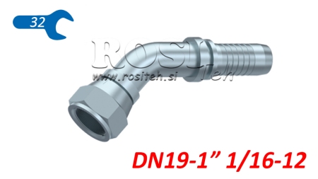 HYDRAULISCHER ANSCHLUSS DKJ JIC74° 45° WEIBLICH KNIE DN19-11/16-12