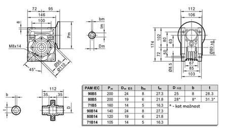 PMRV-63 REDUZIERER FÜR ELEKTROMOTOR MS90 (1.1-1.5kW) VERHÄLTNIS 10:1