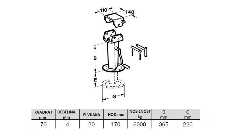 GEWINDESTÜTZE - FALTBARE 170MM - 6000KG