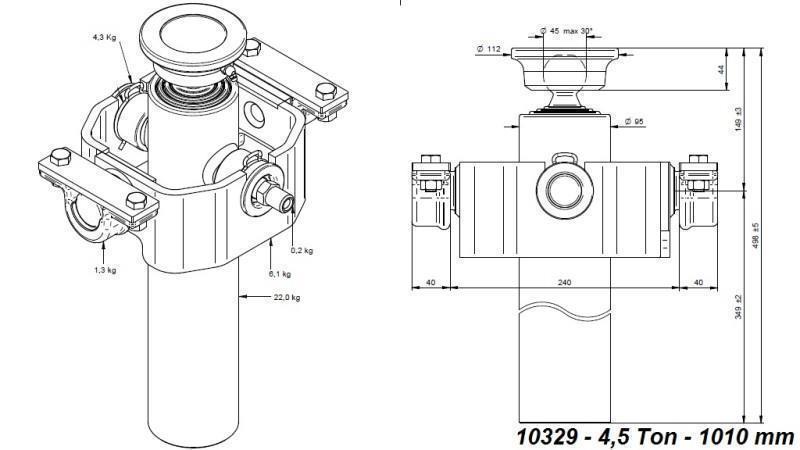TELESCOPIC ZYLINDER KOMPAKT 3 STUFEN 1010mm x95 -KUGEL
