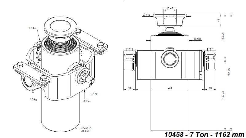 TELESCOPINEN SYLINTERI KOMPAKTI 5 VAIHEITA 1162mm x125 -PALLON