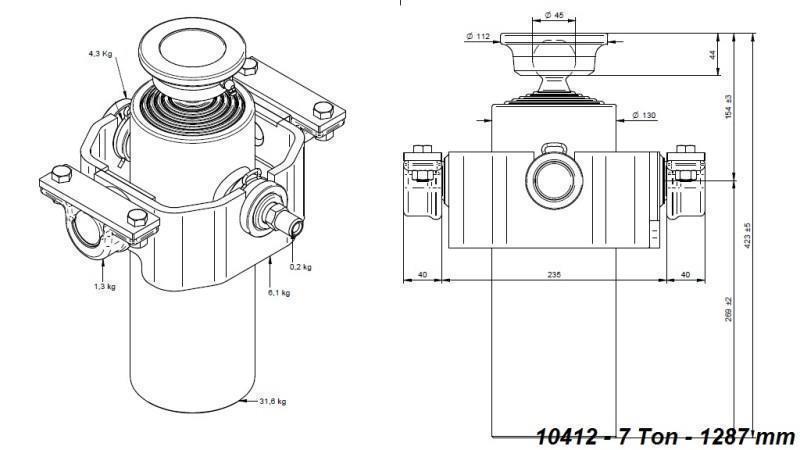 TELESCOPINEN SYLINTERI KOMPAKTI 5 VAIHEITA 1287mm x125 -PALLON