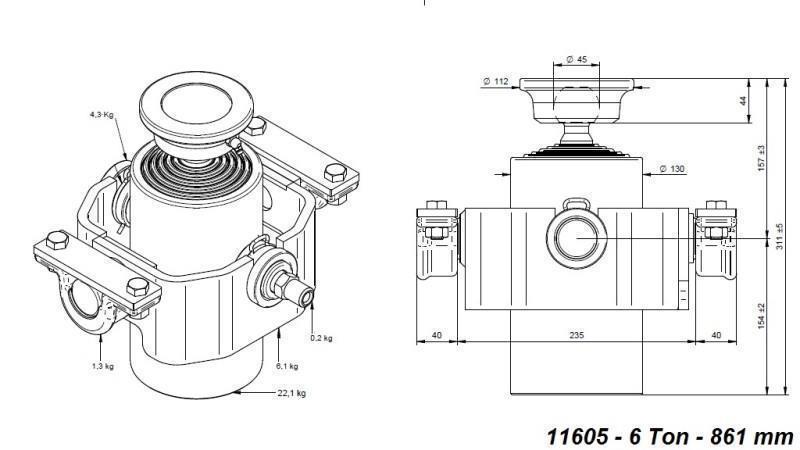 TELESCOPINEN SYLINTERI KOMPAKTI 6 ASTETTA 861mm x125 -PALLON